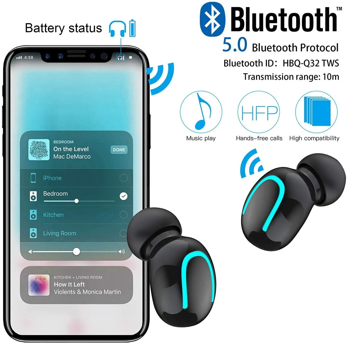 AICase TWS Wireless Headphones Bluetooth 5.0 Wireless Earbuds Built-in Mic Mini Sweatproof Sport Headsets in-Ear Headset with Wireless Charging Case